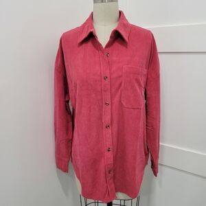 NWOT Women's Corduroy Pink Shirt Button Front Blouse Top